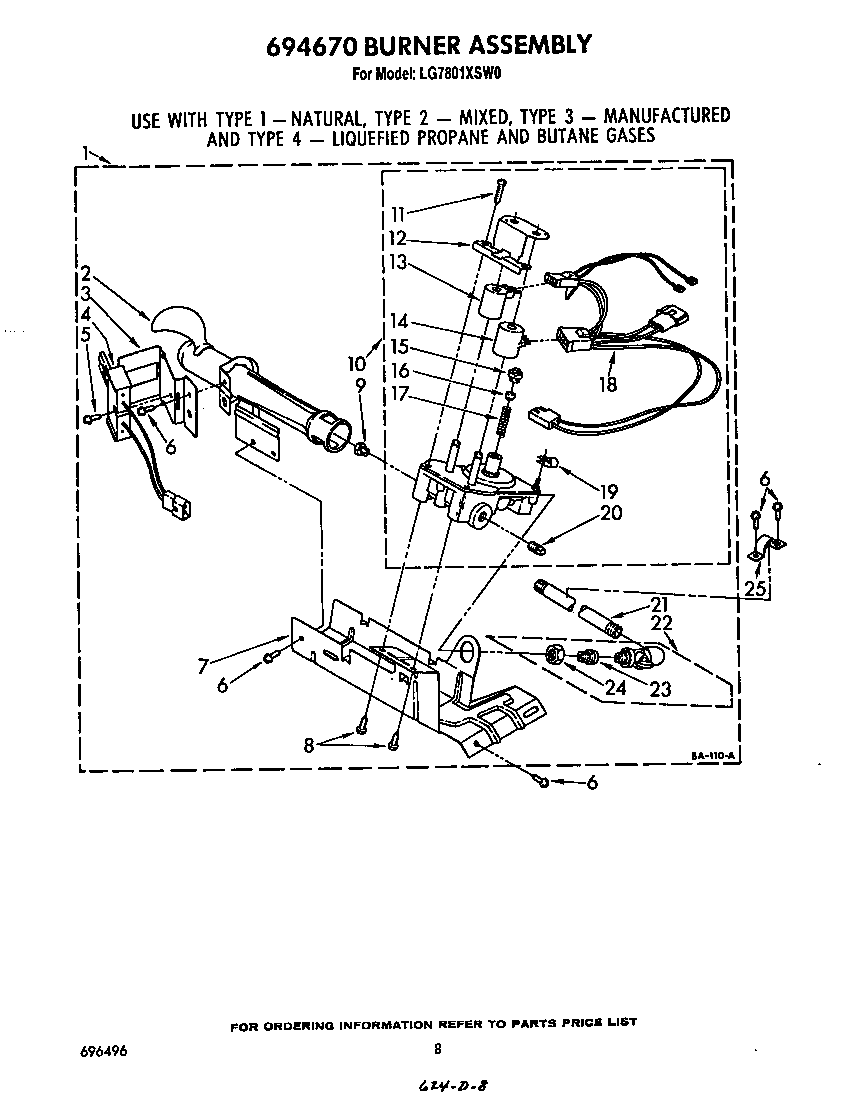 Whirlpool LG7801XSW0 694670 burner diagram