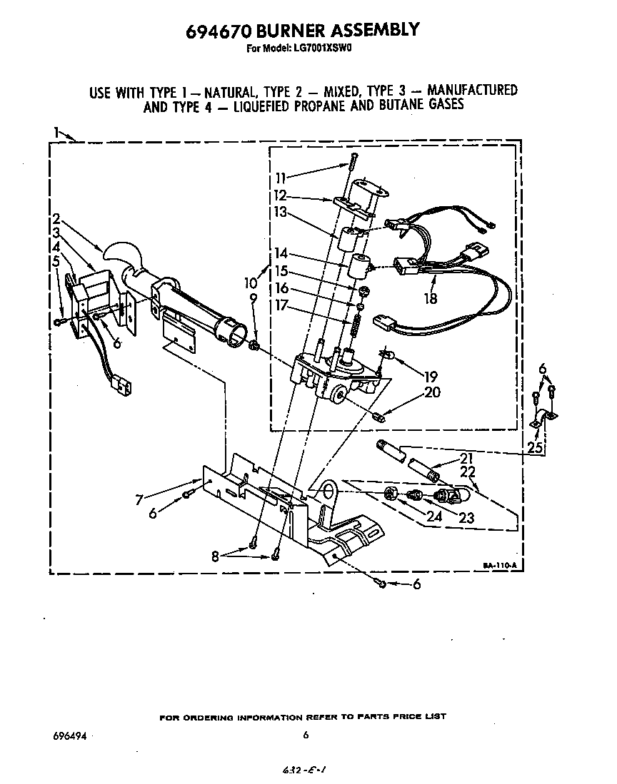 Whirlpool LG7001XSW0 694670 burner diagram