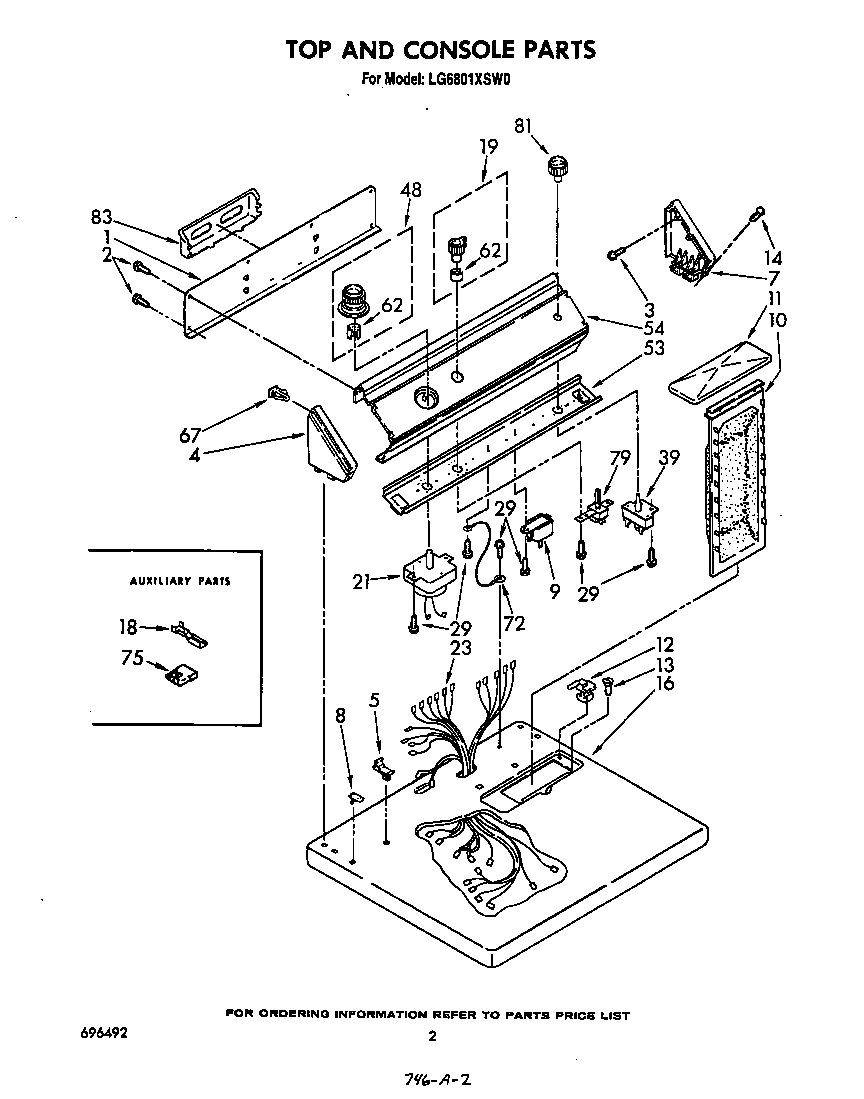 Whirlpool LG6801XSW0 top and console diagram