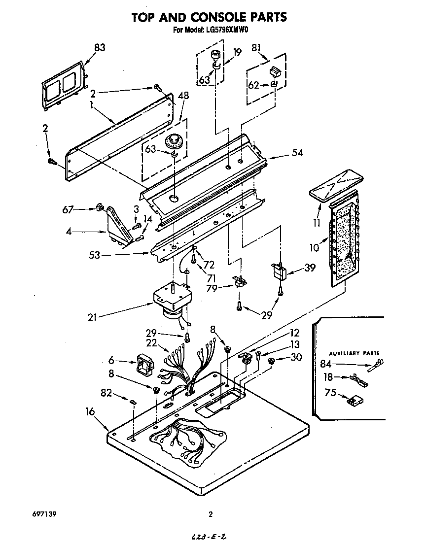 Whirlpool LG5796XMW0 top and console diagram