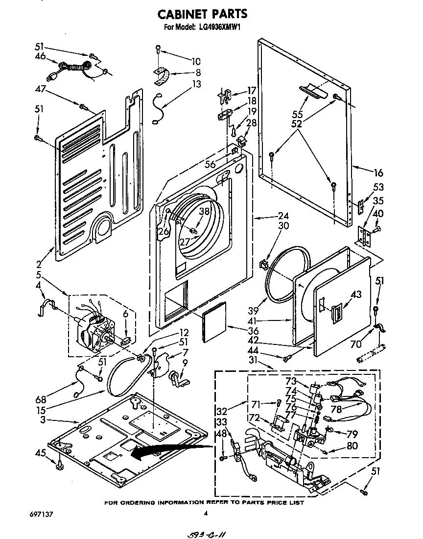 Whirlpool LG4936XMW1 cabinet diagram