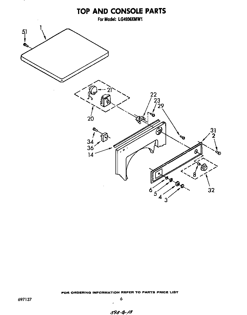 Whirlpool LG4936XMW1 top and console diagram