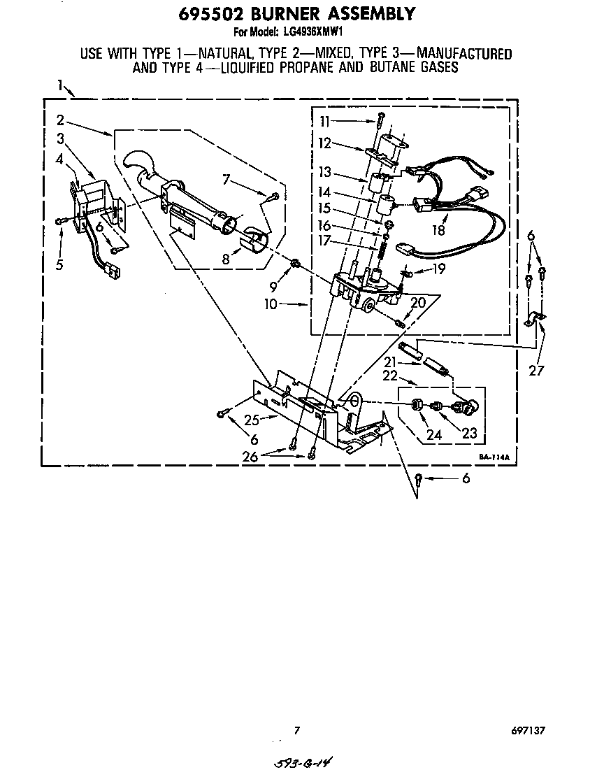 Whirlpool LG4936XMW1 695502 burner diagram