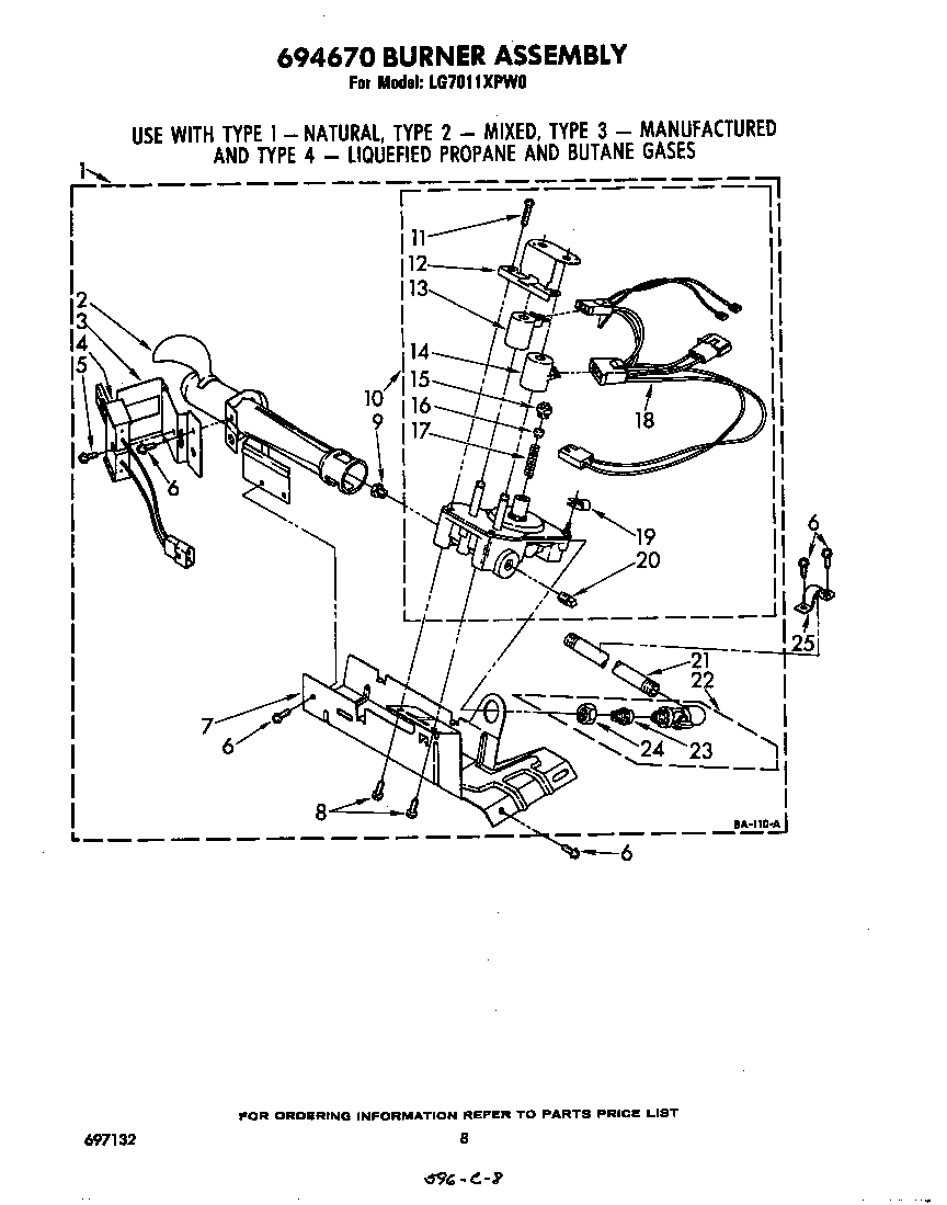Whirlpool LG7011XPW0 694670 burner diagram
