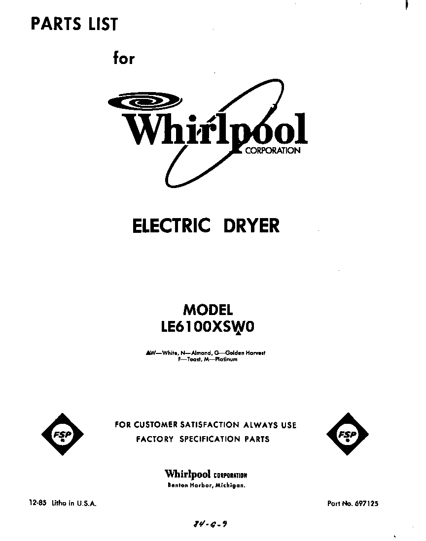 Whirlpool LE6100XSW0 null diagram