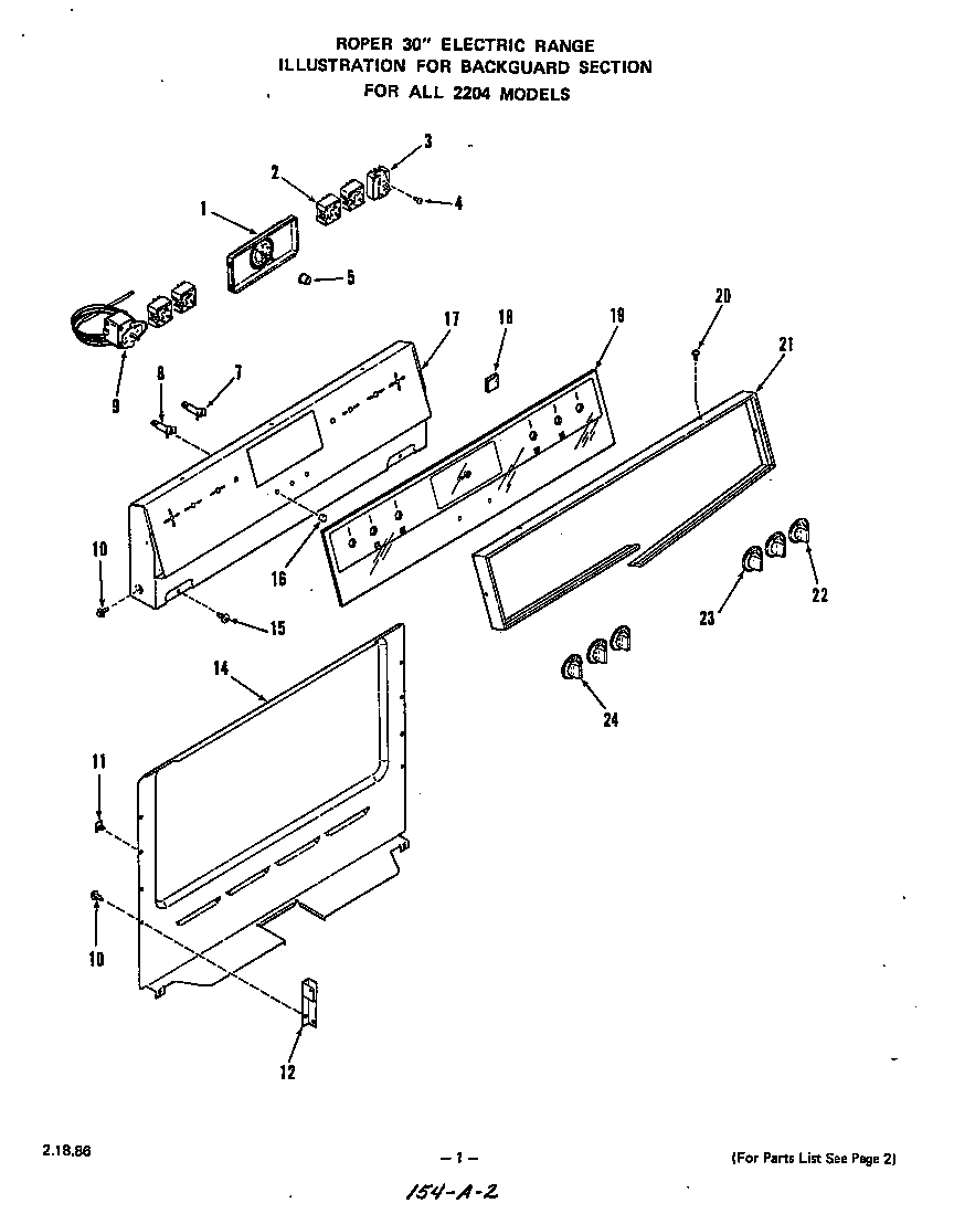 Roper 2204*0A backguard diagram