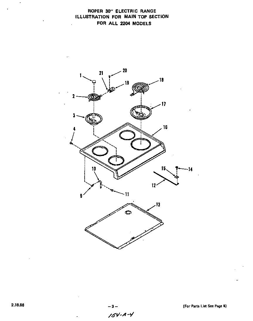 Roper 2204*0A main top diagram