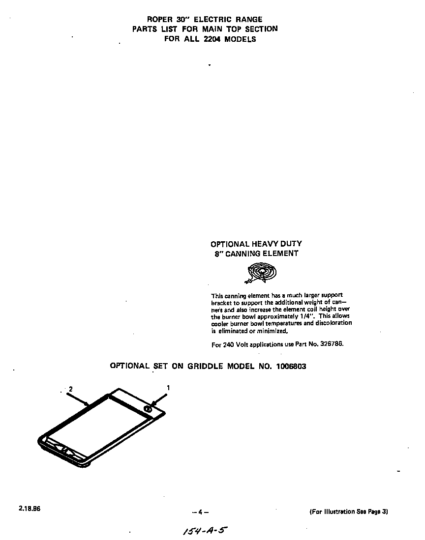 Roper 2204*0A optional equipment diagram
