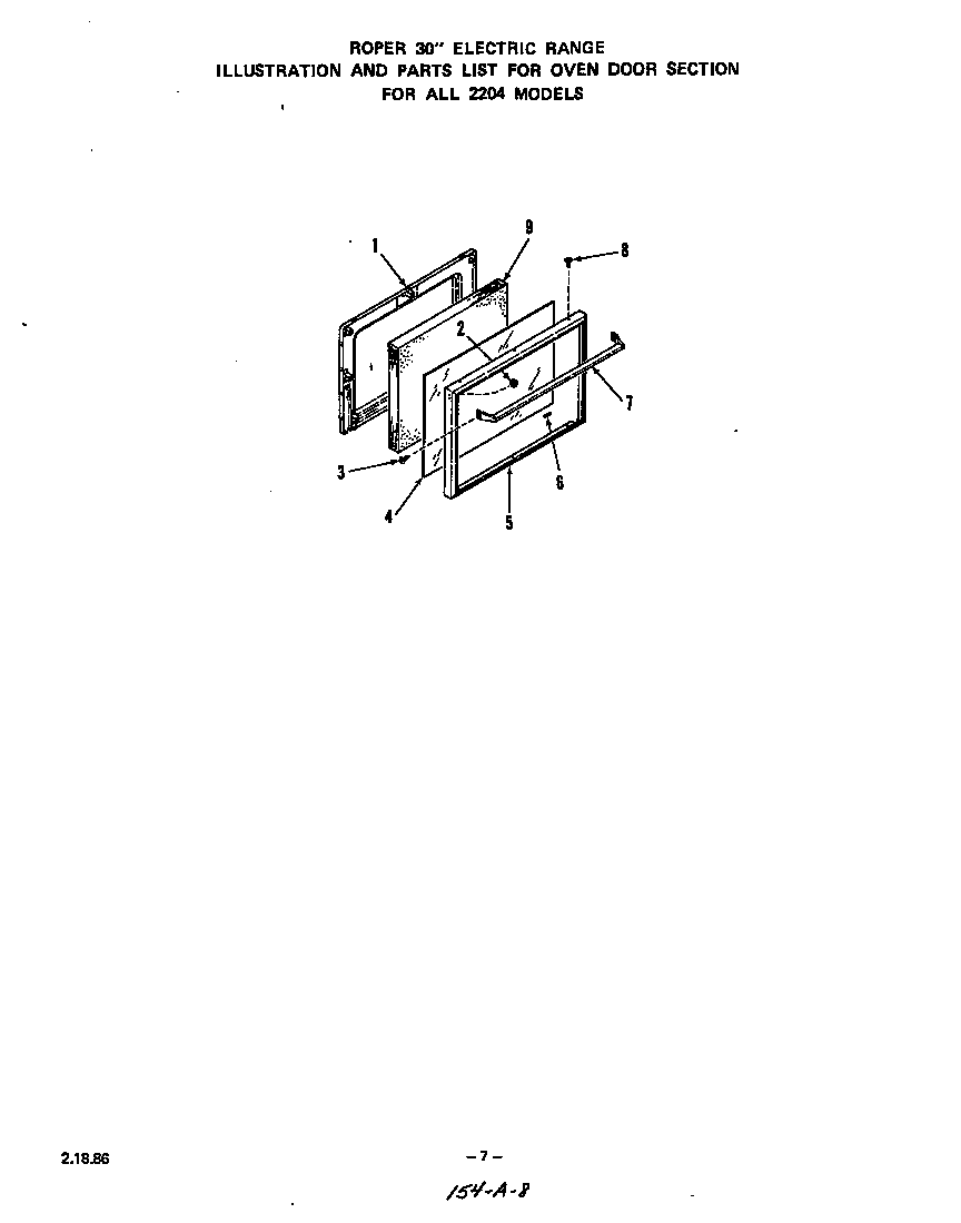 Roper 2204*0A oven door diagram