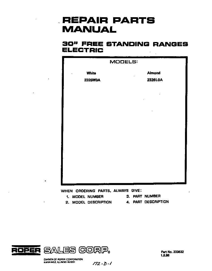 Roper 2326*0A cover page diagram