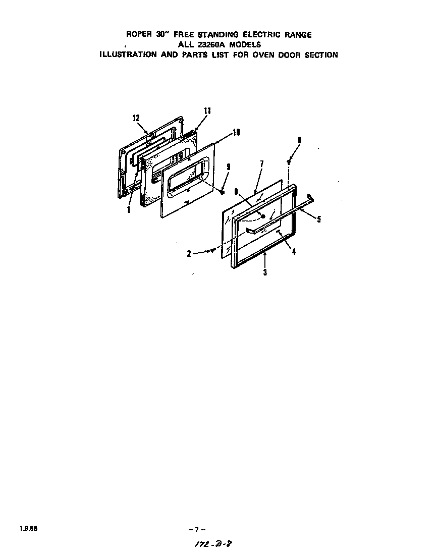 Roper 2326*0A oven door diagram