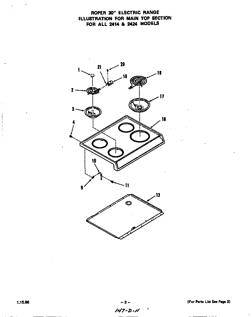 Roper 2414W2A main top diagram