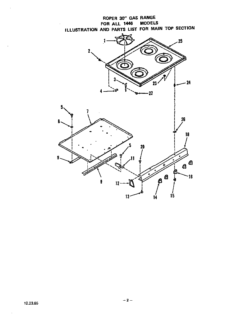Roper 1446W0A main top diagram