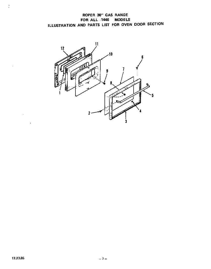 Roper 1446W0A oven door diagram