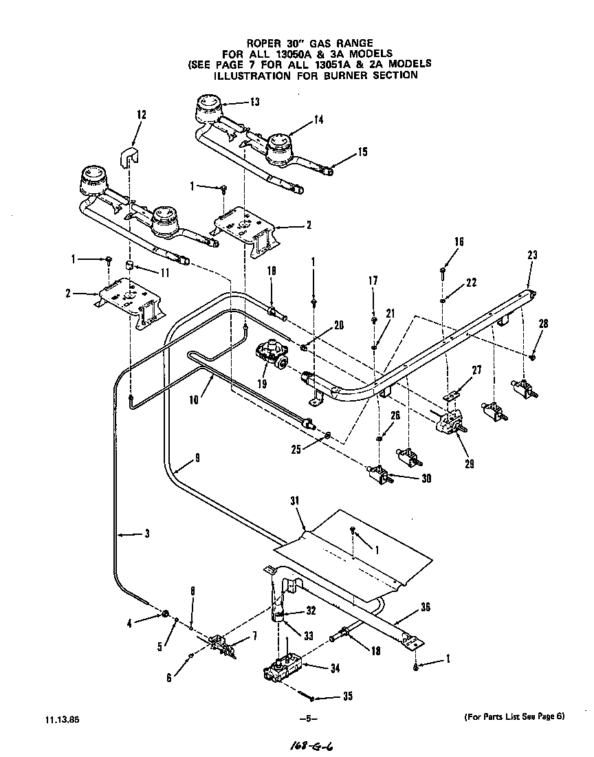 Roper 1305W3A burner diagram