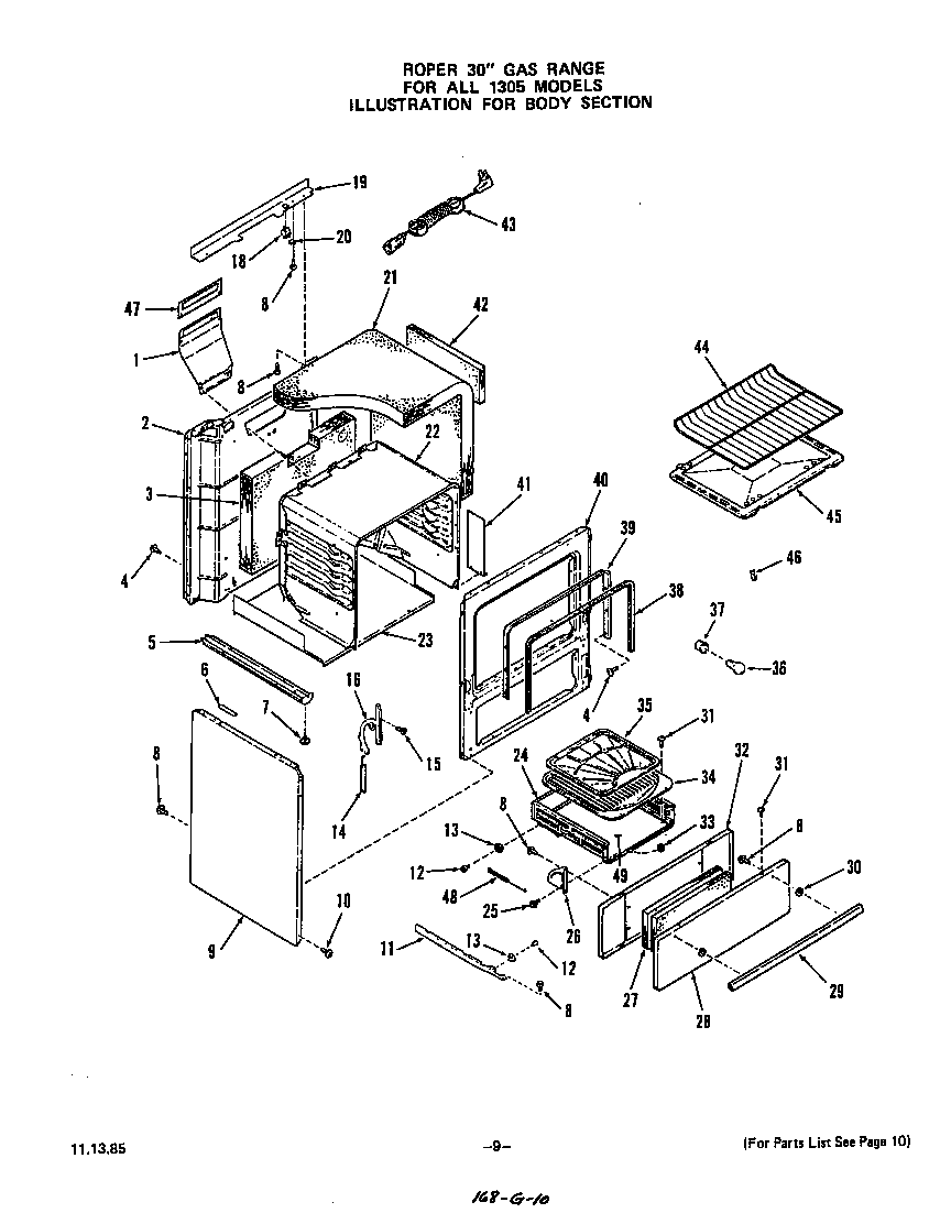 Roper 1305W3A body diagram