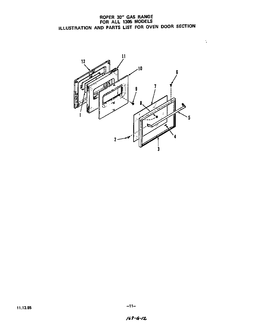 Roper 1305W3A oven door diagram