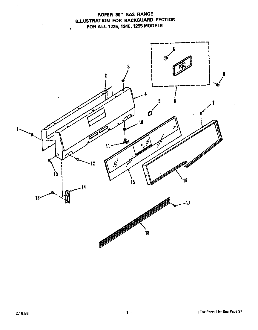 Roper 1225W3A backguard diagram