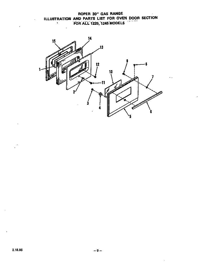 Roper 1225W3A oven door diagram