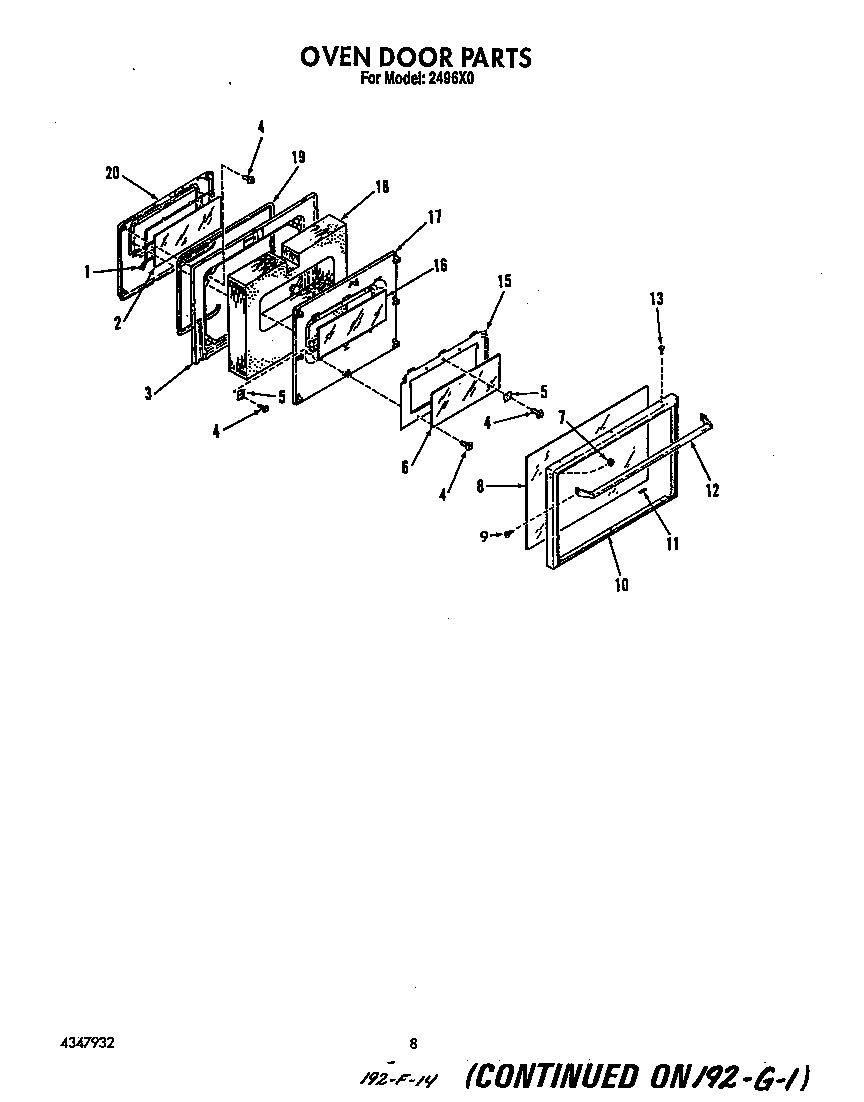 Roper 2496X0 oven door diagram