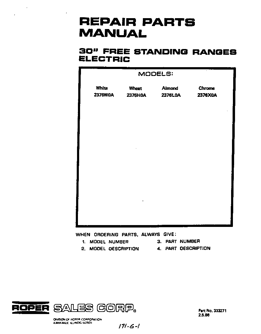 Roper 2376W0A cover page diagram