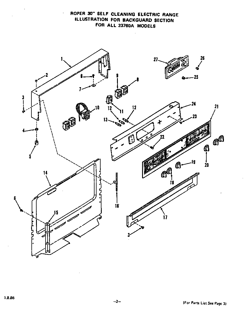 Roper 2376W0A backguard diagram
