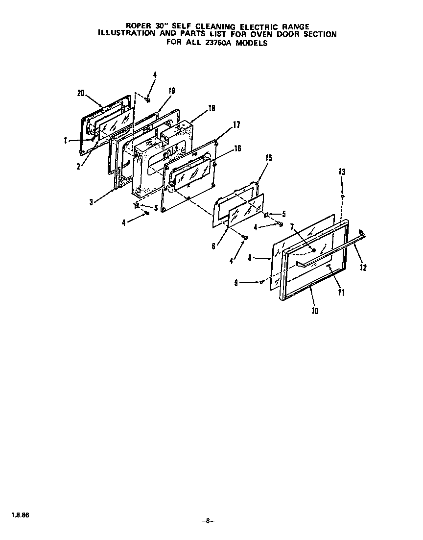 Roper 2376W0A oven door diagram