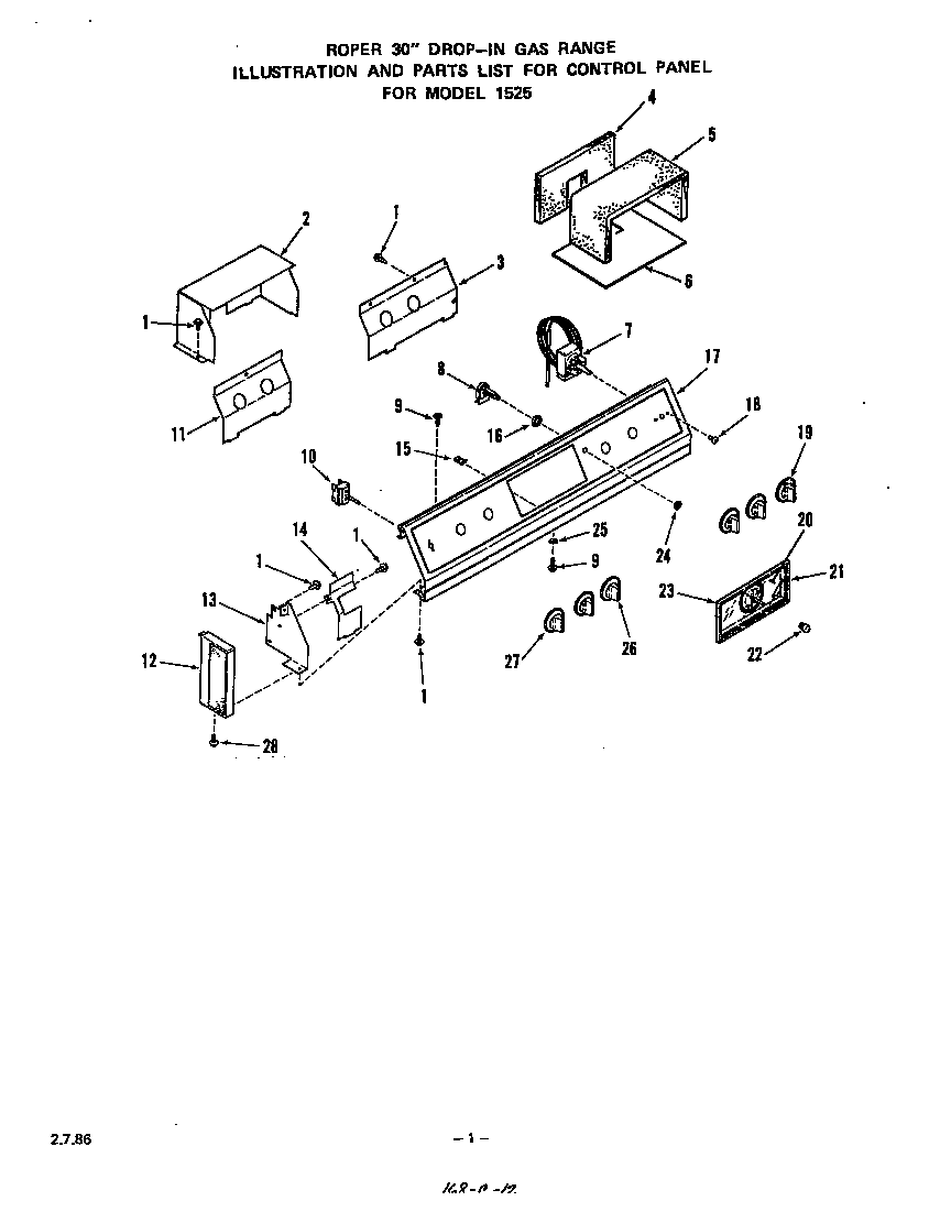 Roper 1525L0A control panel diagram