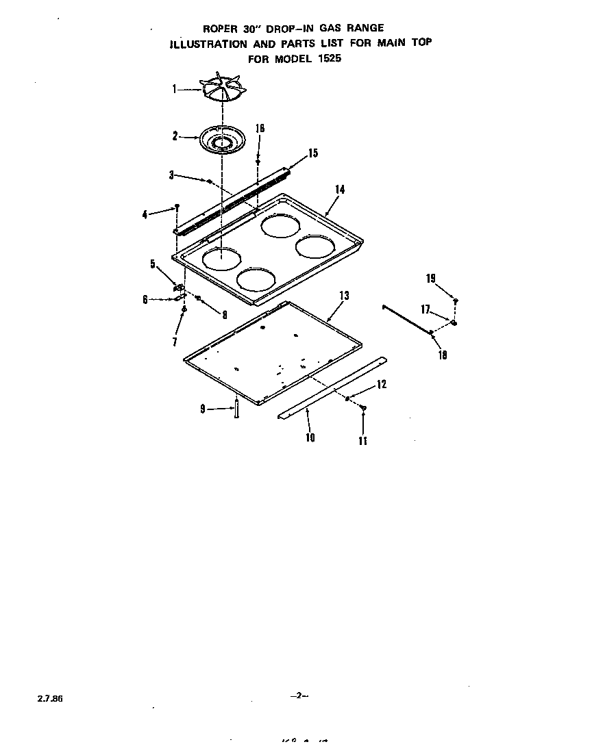Roper 1525L0A main top diagram