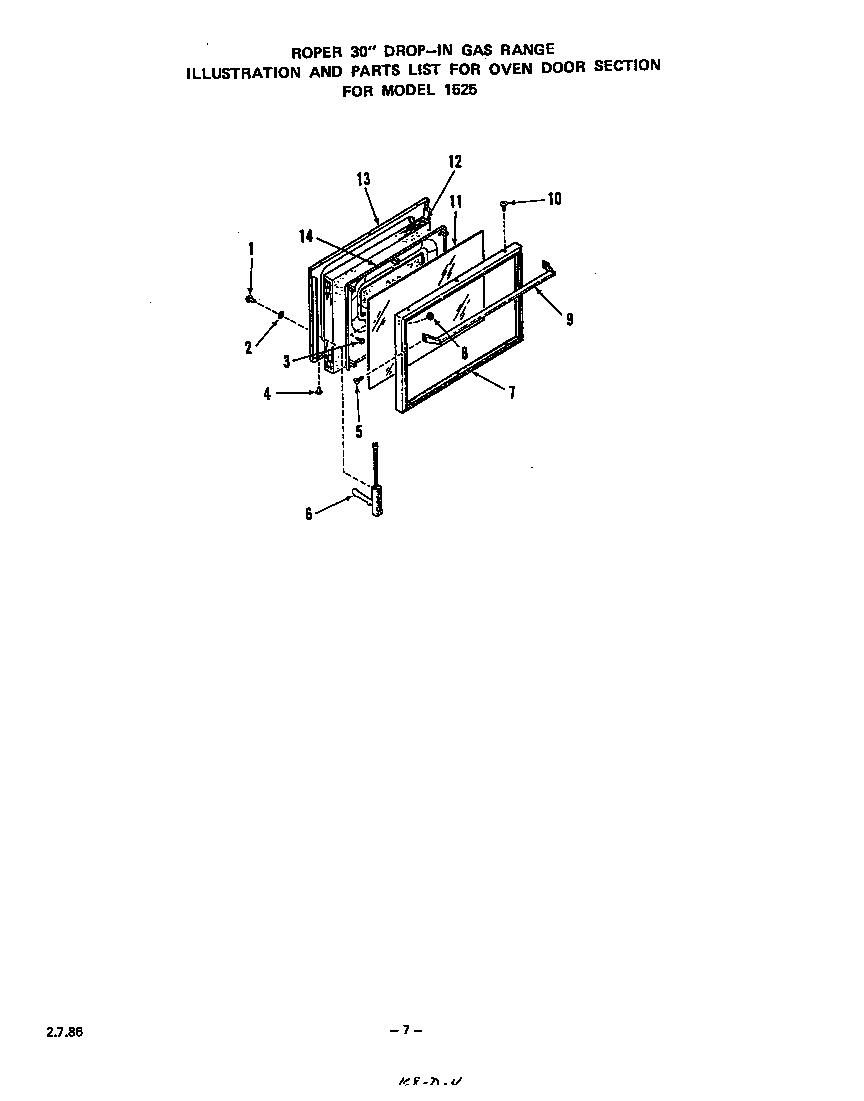 Roper 1525L0A door diagram