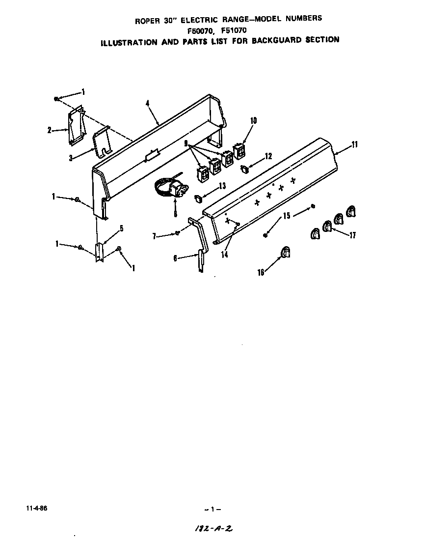 Roper F5007*0 backguard diagram