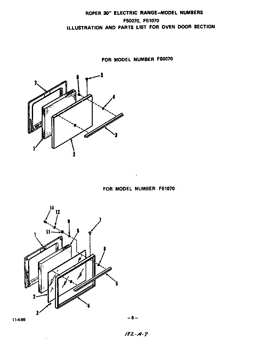 Roper F5007*0 oven door diagram