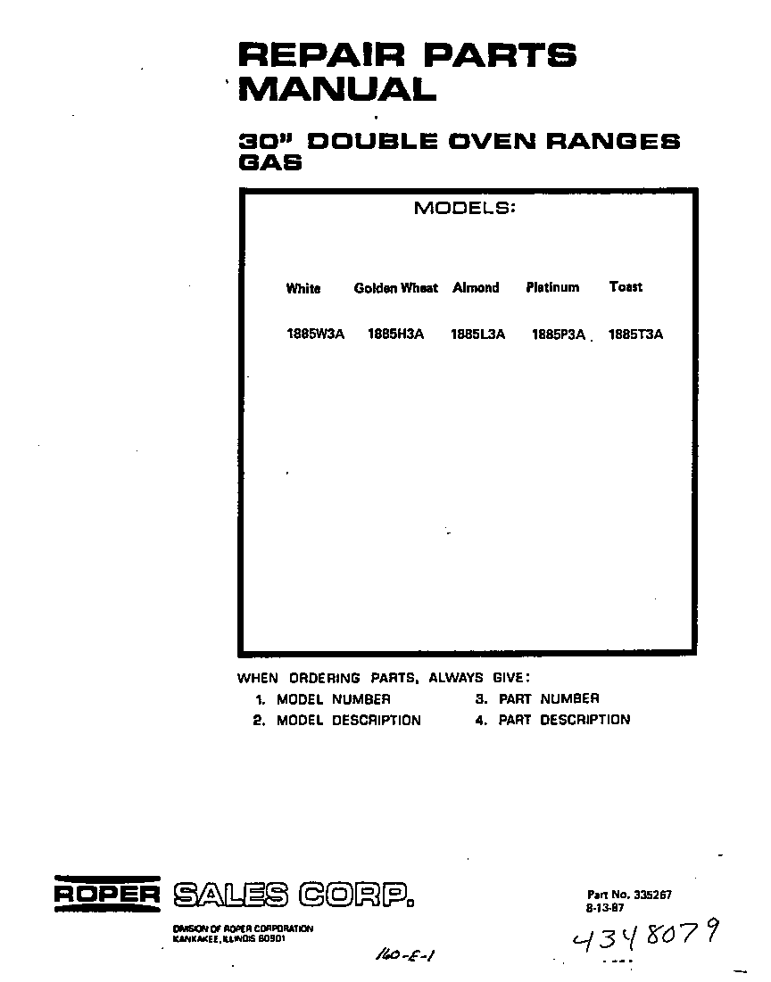 Roper 1885W3A front cover diagram
