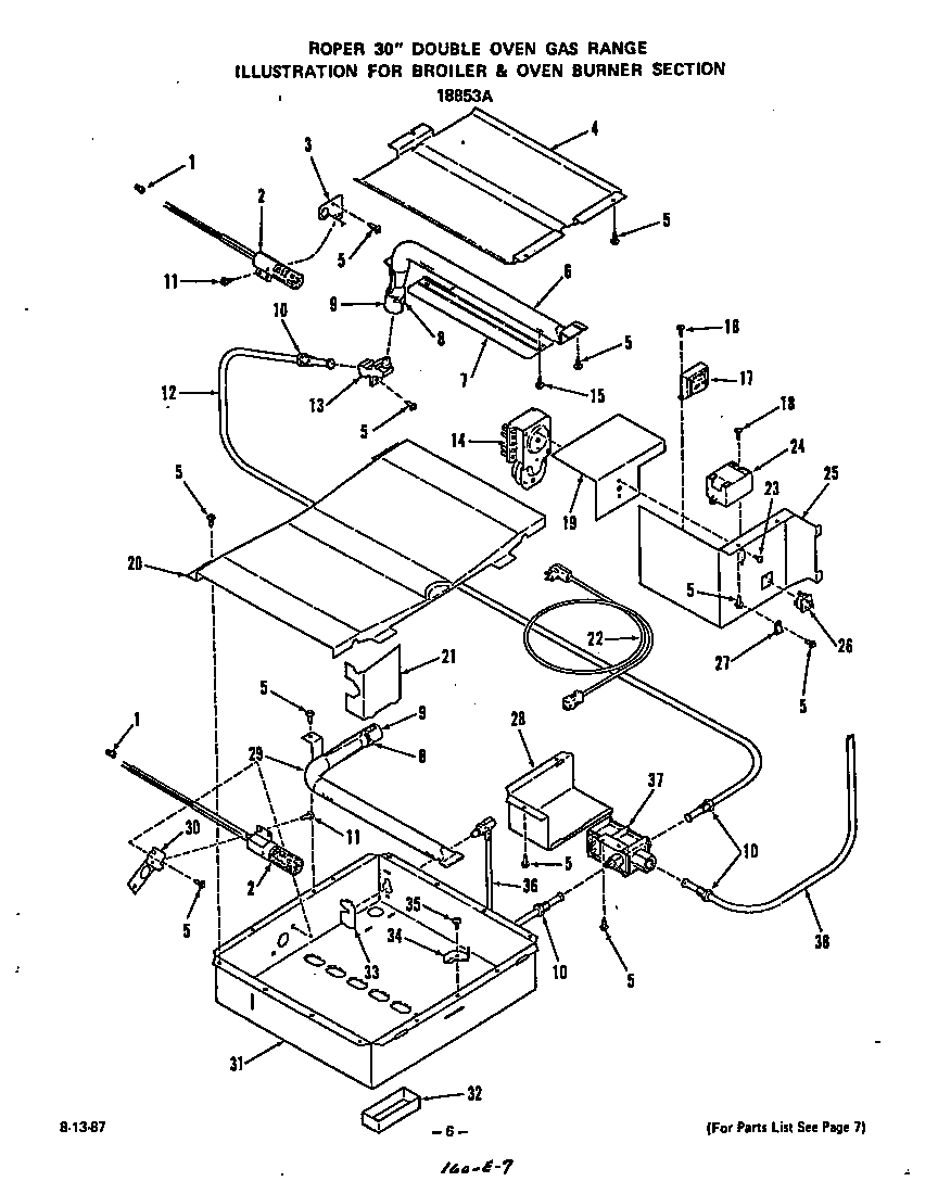Roper 1885W3A broiler and oven burner diagram