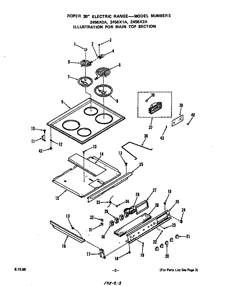 Roper 2456X0A main top diagram