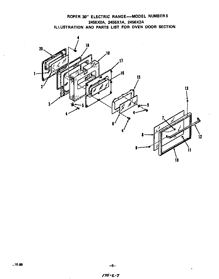 Roper 2456X0A oven door diagram