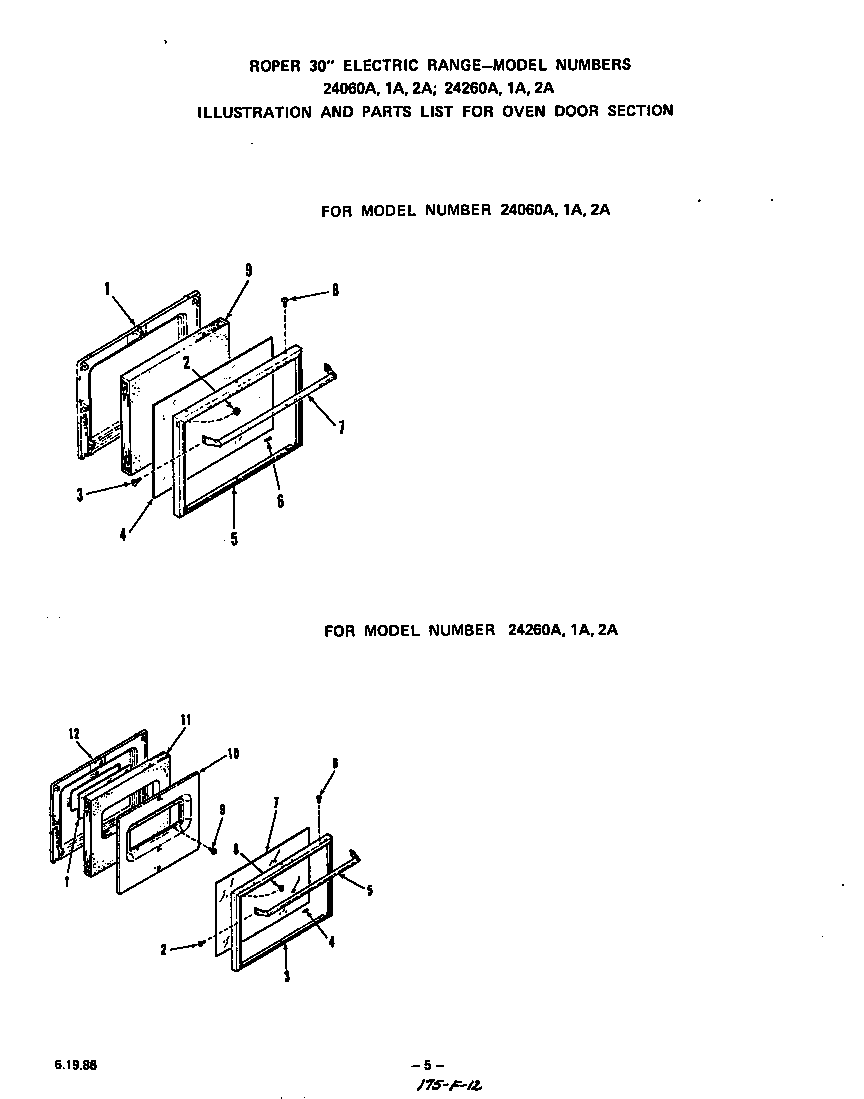 Roper 2406*3A oven door diagram