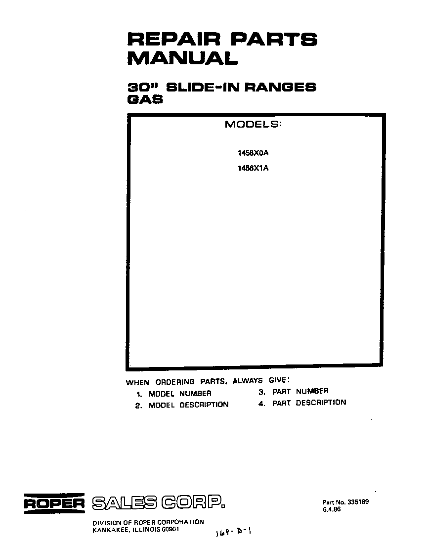 Roper 1456X1A cover page-text only diagram