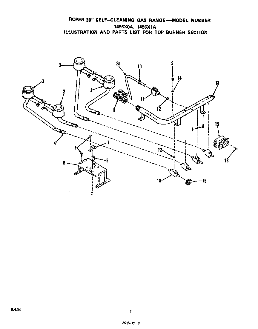 Roper 1456X1A top burner diagram