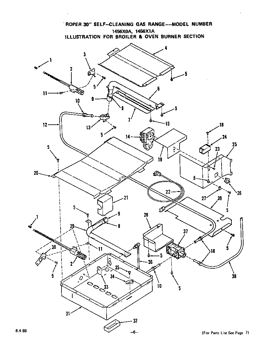 Roper 1456X1A broiler and oven burner diagram
