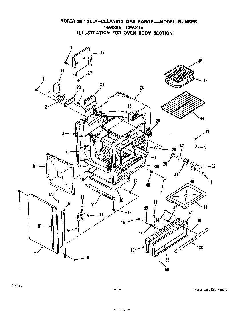 Roper 1456X1A oven body diagram
