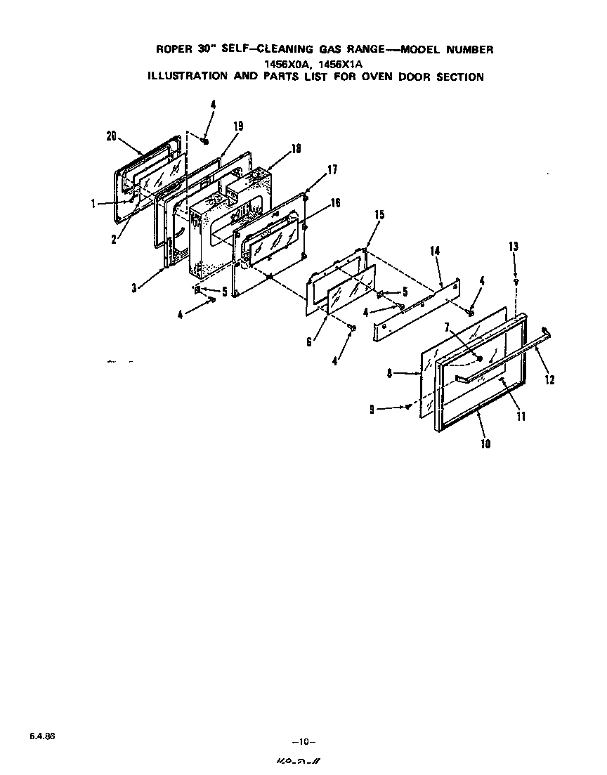 Roper 1456X1A oven door diagram