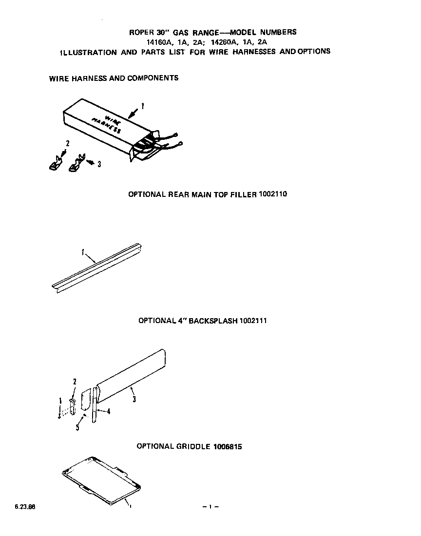 Roper 1416*0A wire harness and options diagram