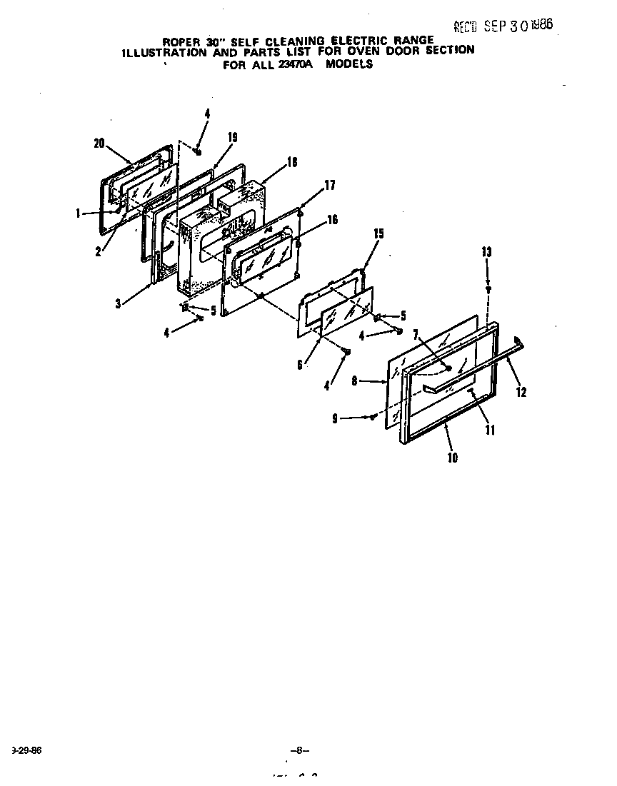 Roper 2347*0A oven door diagram
