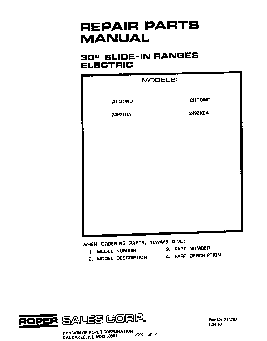 Roper 2492X0A front cover diagram