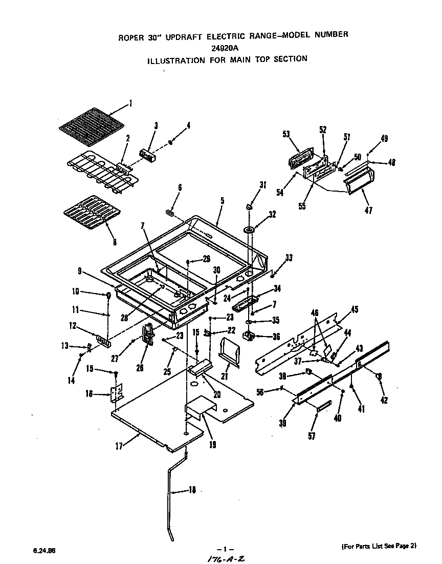 Roper 2492X0A main top diagram