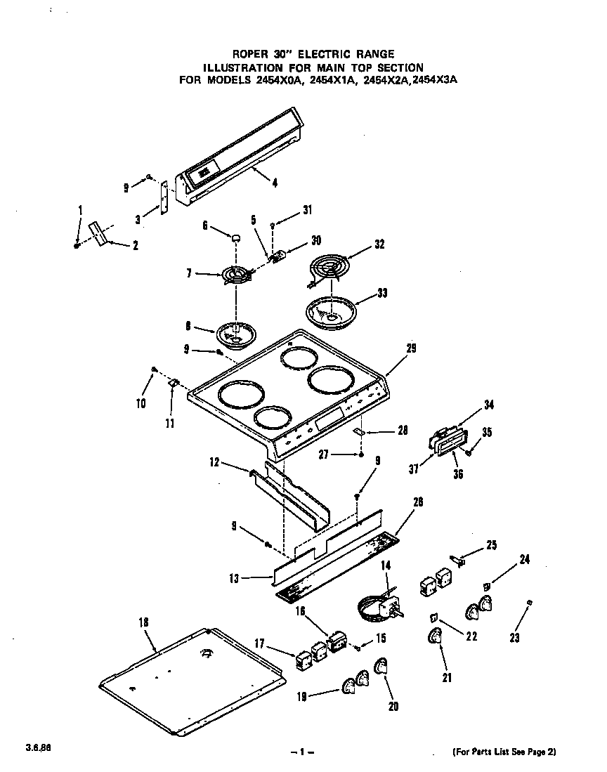 Roper 2454X2A main top diagram