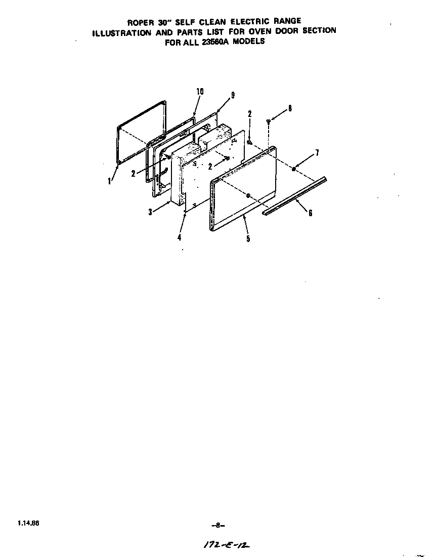 Roper 2366W0A oven door diagram