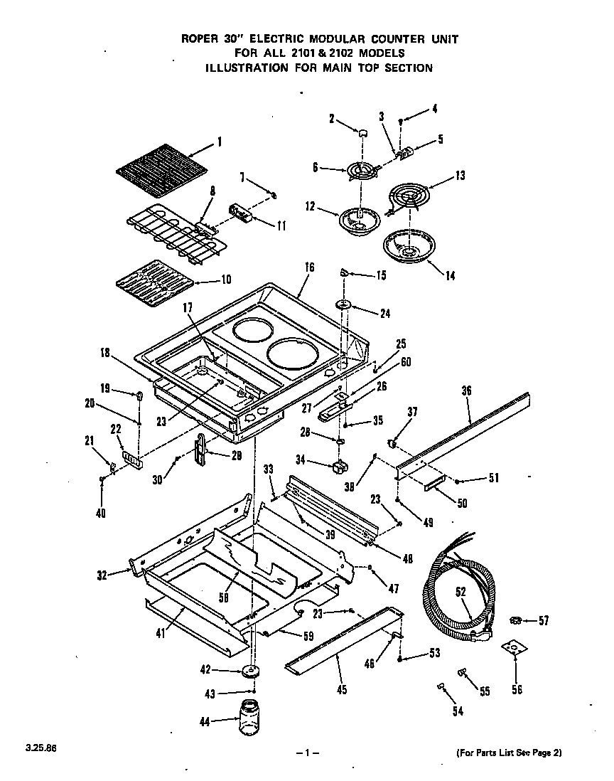 Roper 2102W1E main top diagram