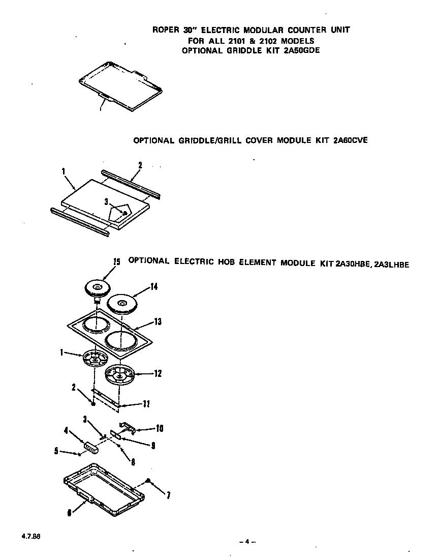 Roper 2102W1E ^griddle kit diagram